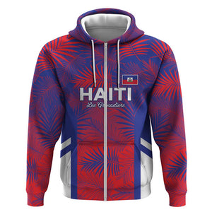 Custom Les Grenadiers Haiti Football Zip Hoodie Tropical Vibes - African Pride