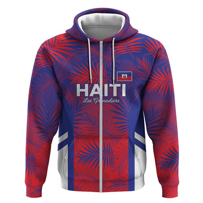 Custom Les Grenadiers Haiti Football Zip Hoodie Tropical Vibes - African Pride
