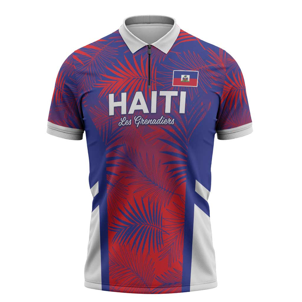 Custom Les Grenadiers Haiti Football Zipper Polo Shirt Tropical Vibes