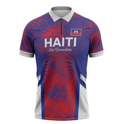 Custom Les Grenadiers Haiti Football Zipper Polo Shirt Tropical Vibes