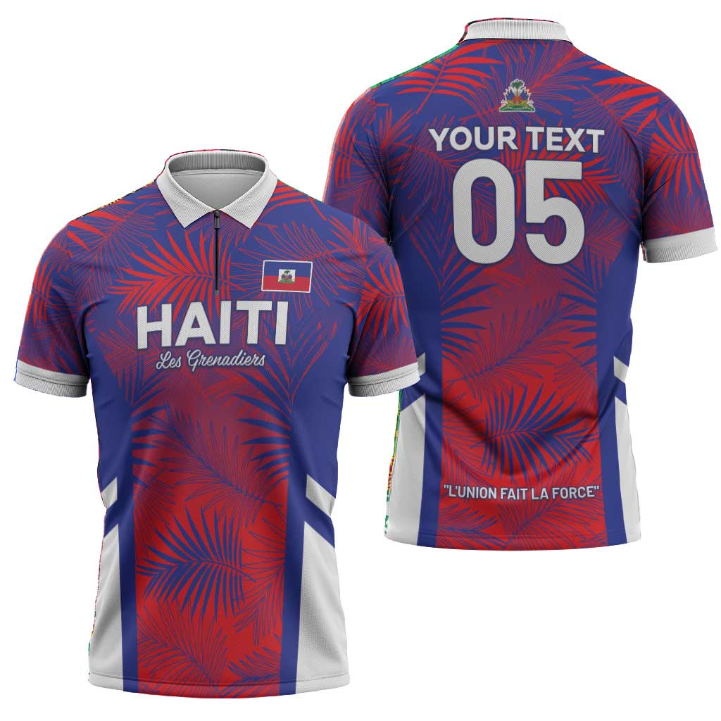 Custom Les Grenadiers Haiti Football Zipper Polo Shirt Tropical Vibes