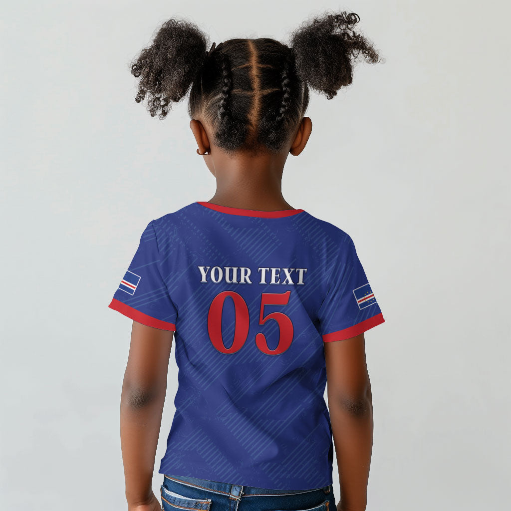 Custom Cape Verde Football Kid T shirt Blue Sharks Still Undefeated