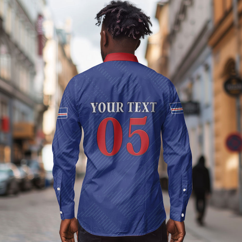 Custom Cape Verde Football Long Sleeve Button Shirt Blue Sharks Still Undefeated