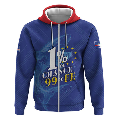 Custom Cape Verde Football Zip Hoodie Blue Sharks Still Undefeated
