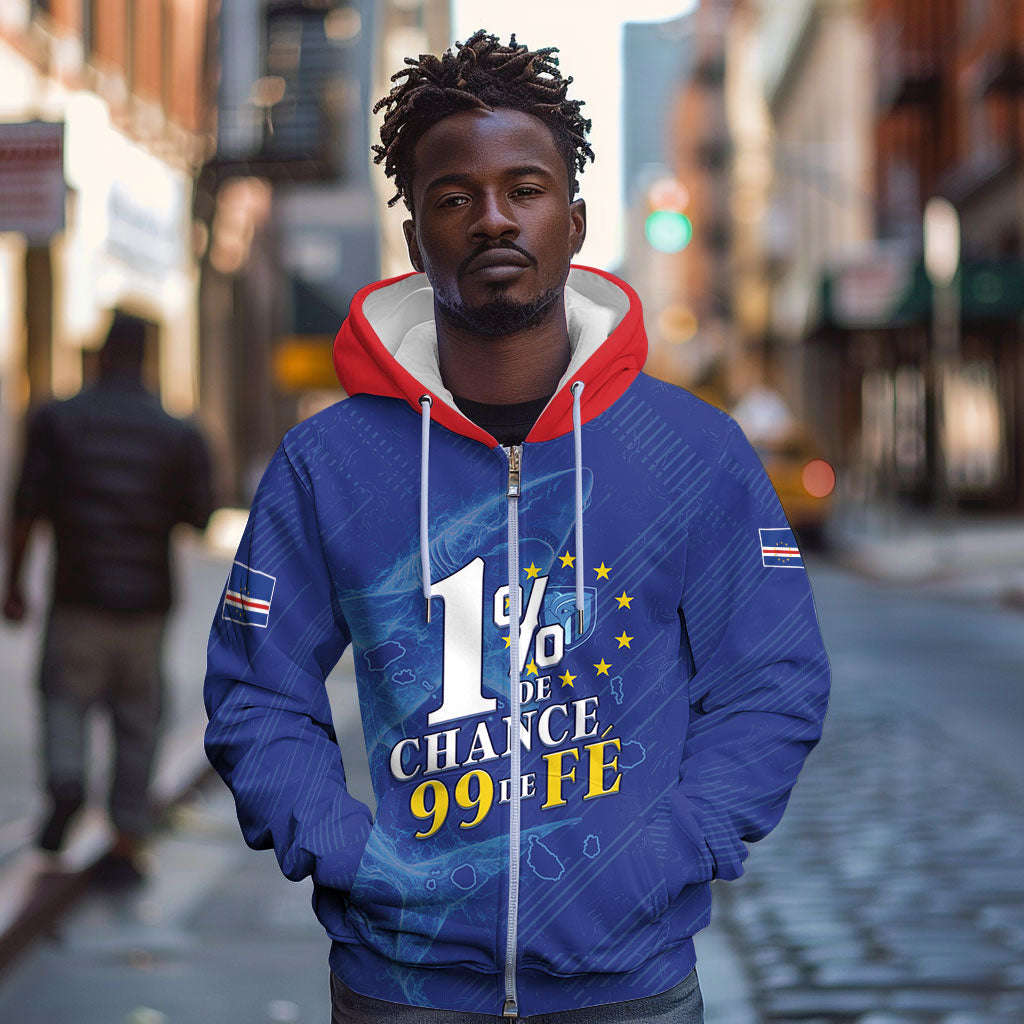Custom Cape Verde Football Zip Hoodie Blue Sharks Still Undefeated