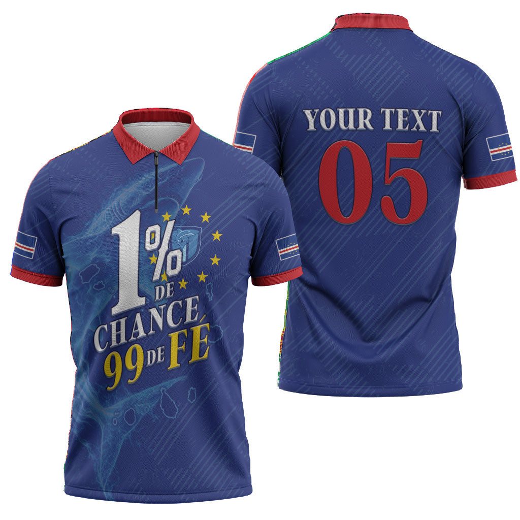 Custom Cape Verde Football Zipper Polo Shirt Blue Sharks Still Undefeated