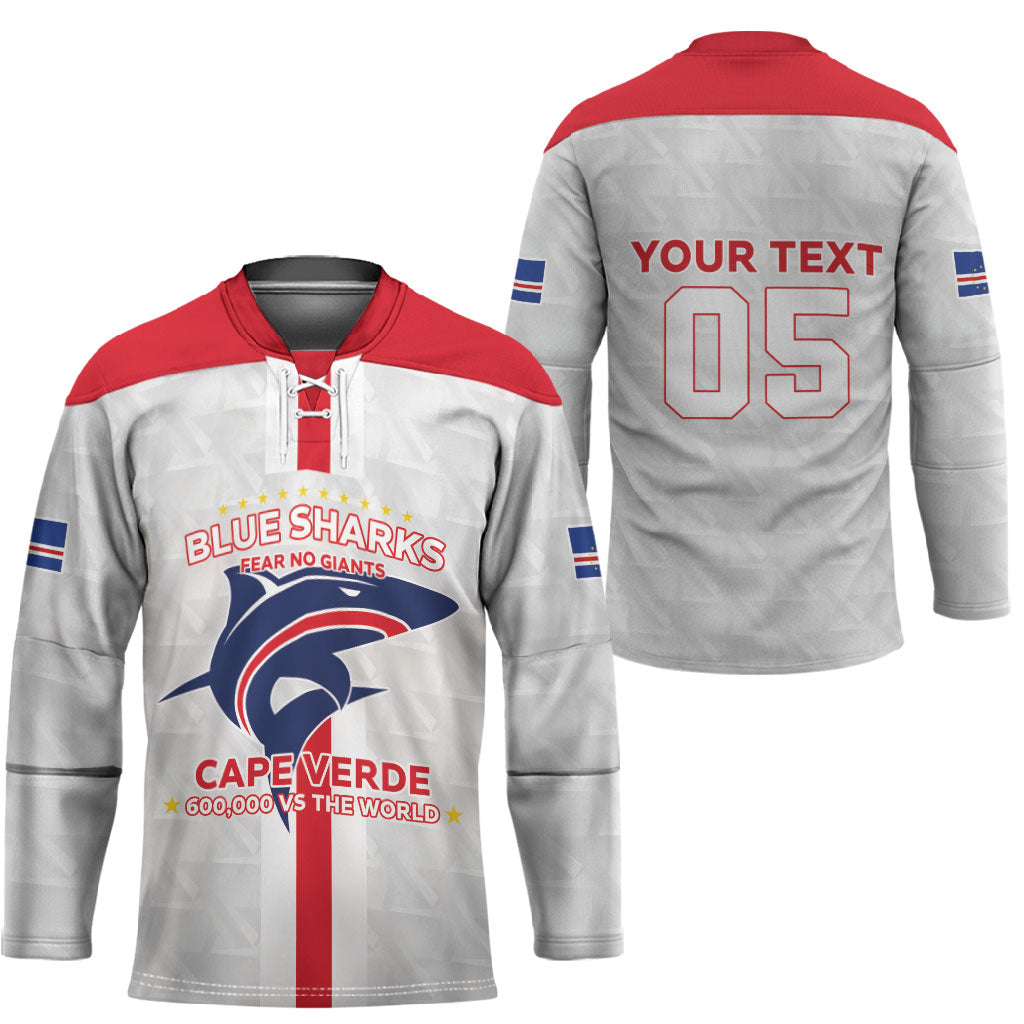 Custom Cabo Verde Hockey Jersey Blue Sharks Fear No Giants