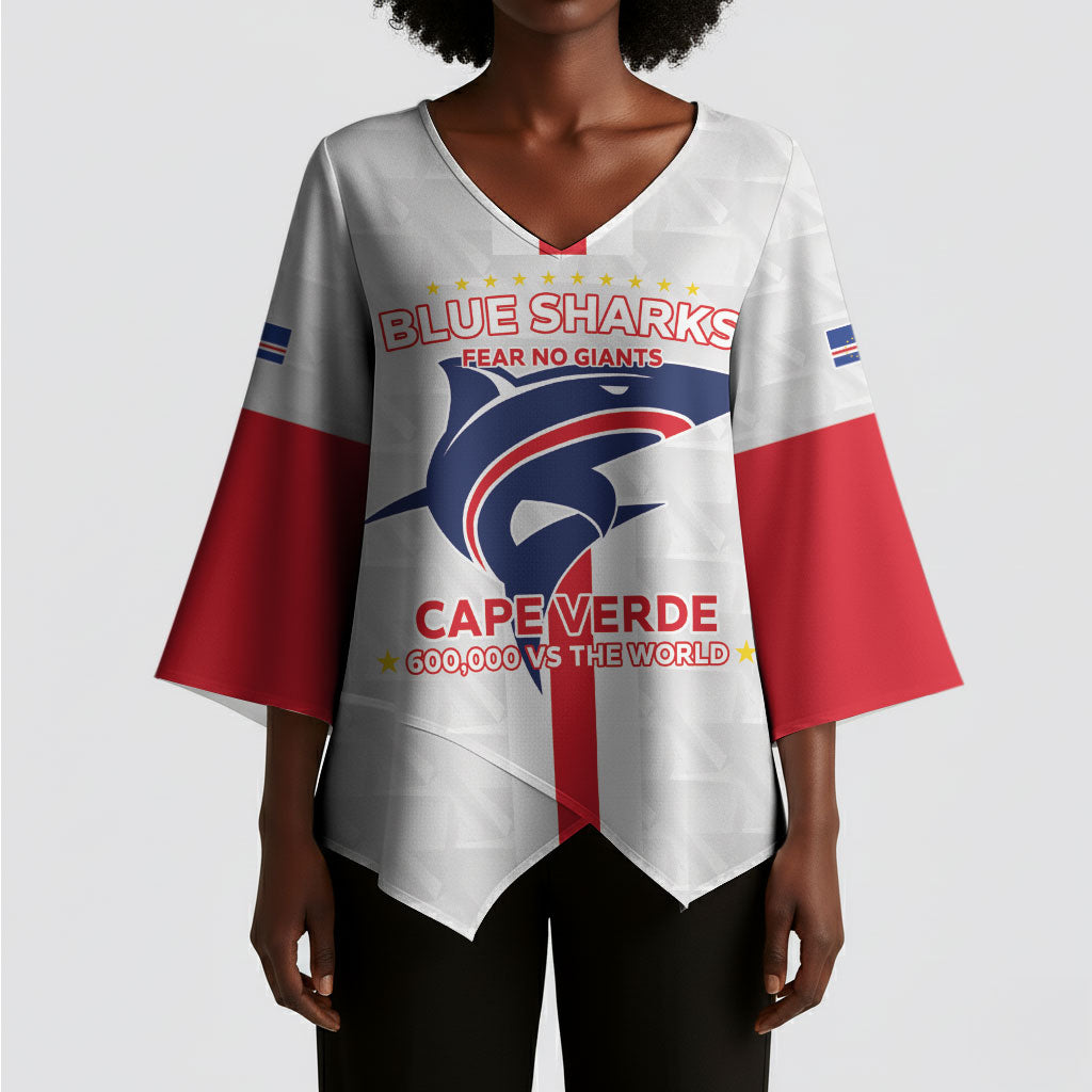 Custom Cabo Verde Kimono Sleeve Blouse Blue Sharks Fear No Giants