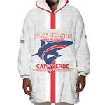 Custom Cabo Verde Wearable Blanket Hoodie Blue Sharks Fear No Giants