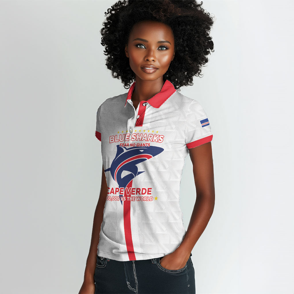 Custom Cabo Verde Women Polo Shirt Blue Sharks Fear No Giants