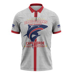 Custom Cabo Verde Zipper Polo Shirt Blue Sharks Fear No Giants