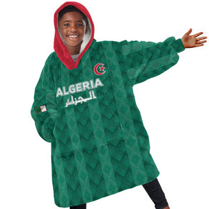 Custom Algeria Football 2026 Kid Wearable Blanket Hoodie Algerian Geometric Patterns