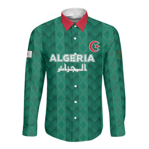 Custom Algeria Football 2026 Long Sleeve Button Shirt Algerian Geometric Patterns