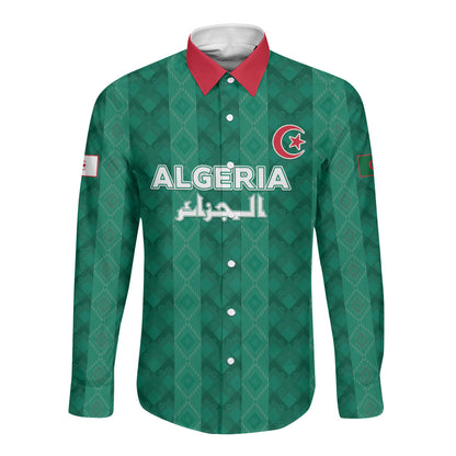 Custom Algeria Football 2026 Long Sleeve Button Shirt Algerian Geometric Patterns
