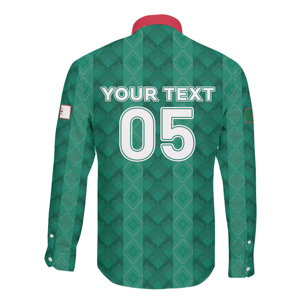 Custom Algeria Football 2026 Long Sleeve Button Shirt Algerian Geometric Patterns