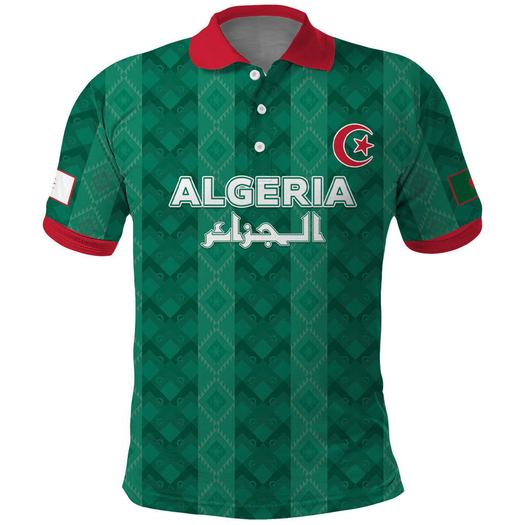 Custom Algeria Football 2026 Polo Shirt Algerian Geometric Patterns