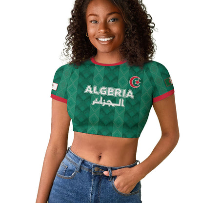 Custom Algeria Football 2026 Raglan Cropped T shirt Algerian Geometric Patterns