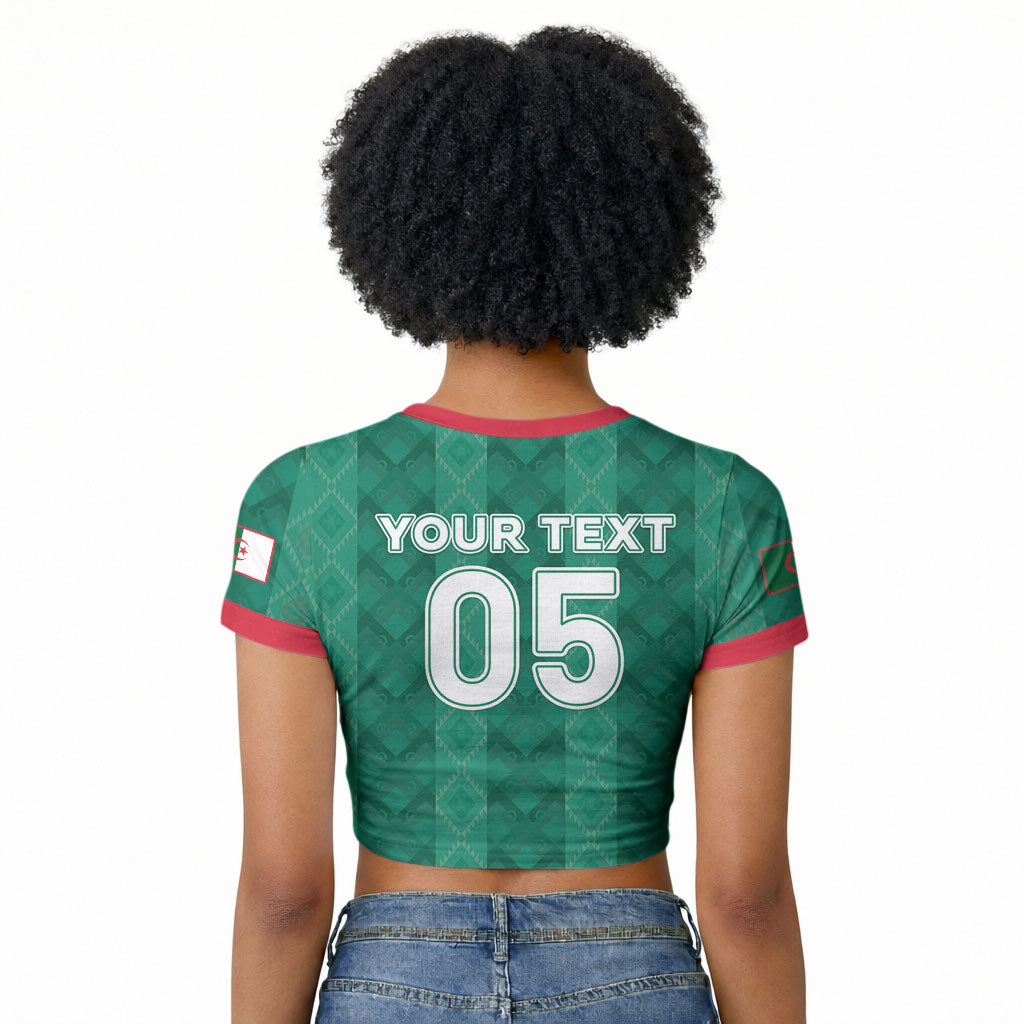 Custom Algeria Football 2026 Raglan Cropped T shirt Algerian Geometric Patterns