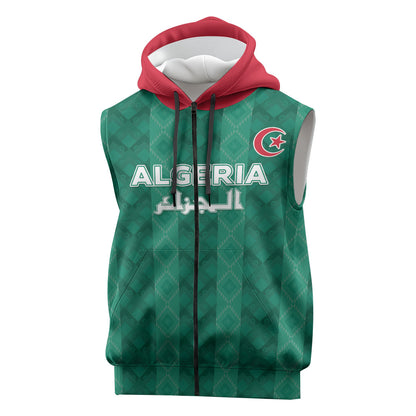 Custom Algeria Football 2026 Sleeveless Zip Hoodie Algerian Geometric Patterns
