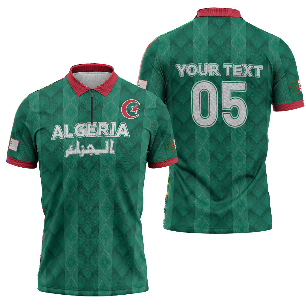 Custom Algeria Football 2026 Zipper Polo Shirt Algerian Geometric Patterns