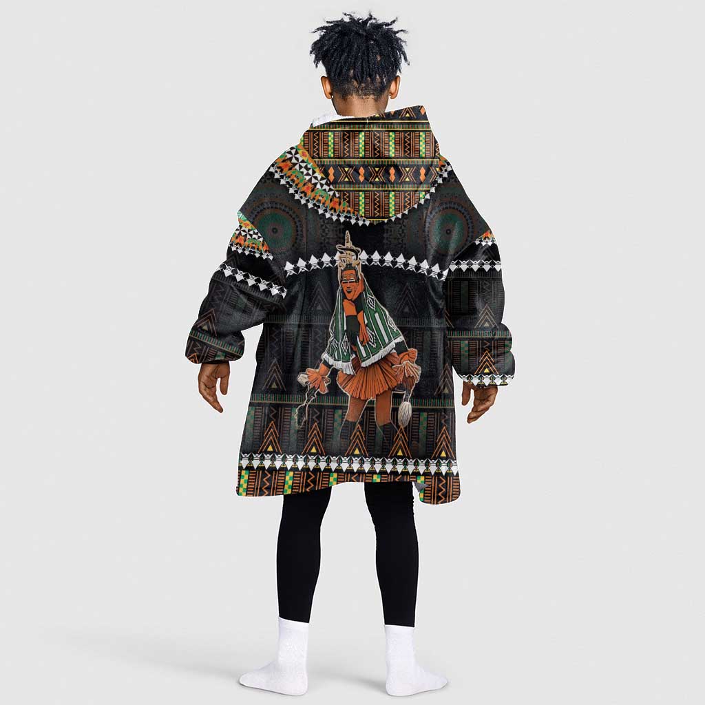 Ivory Coast Festival Of Masks Kid Wearable Blanket Hoodie Traditional Zaouli Dance