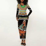 Ivory Coast Festival Of Masks Long Sleeve Bodycon Dress Traditional Zaouli Dance LT05