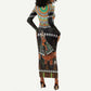 Ivory Coast Festival Of Masks Long Sleeve Bodycon Dress Traditional Zaouli Dance LT05