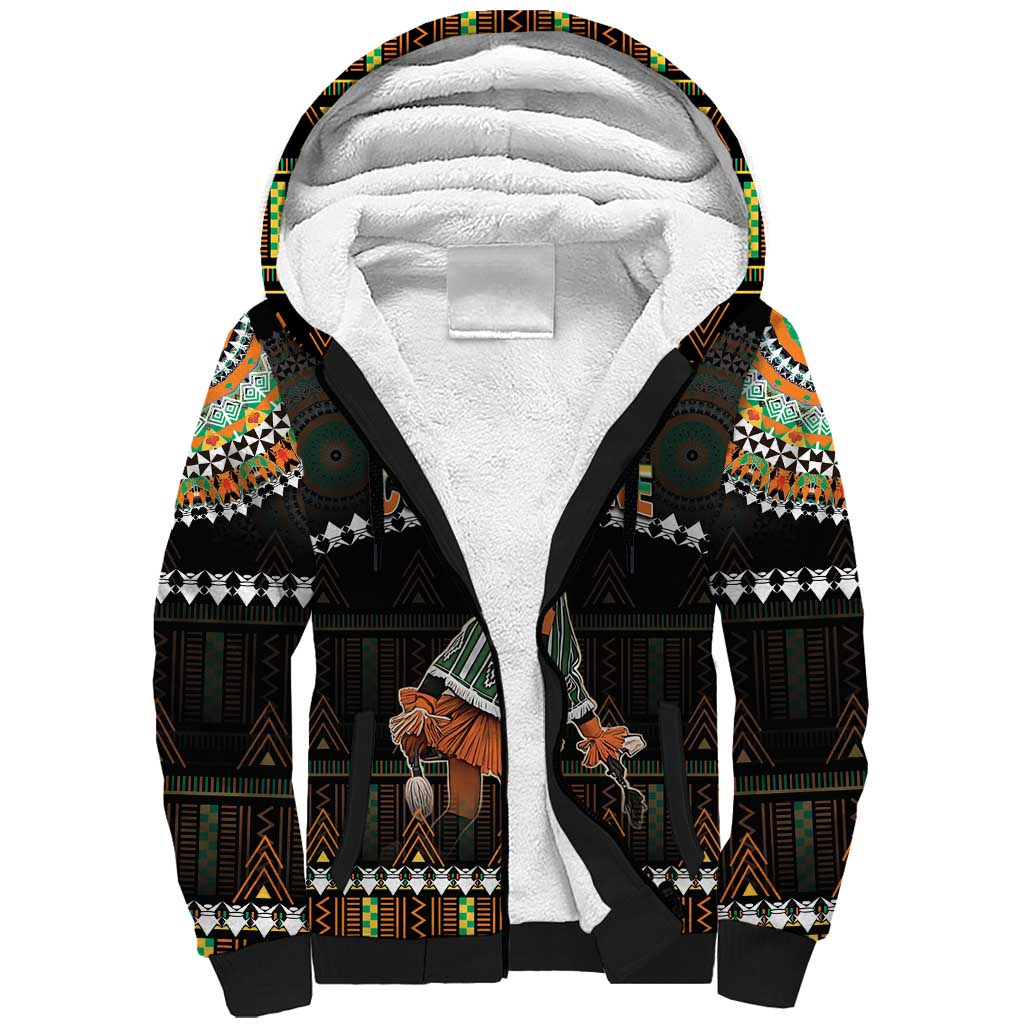 Ivory Coast Festival Of Masks Sherpa Hoodie Traditional Zaouli Dance