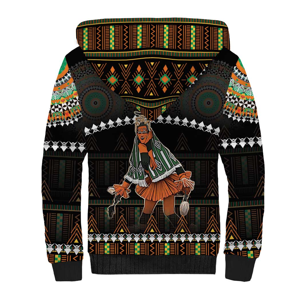 Ivory Coast Festival Of Masks Sherpa Hoodie Traditional Zaouli Dance