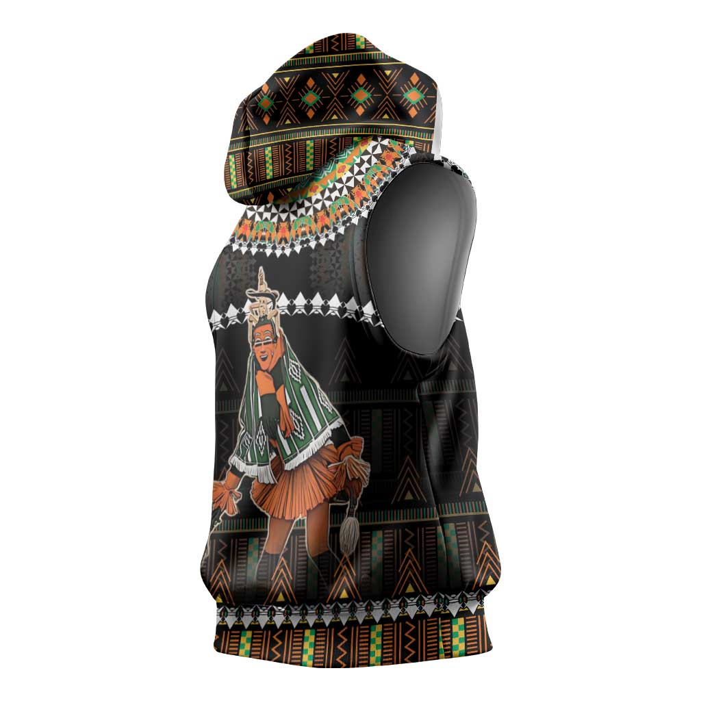 Ivory Coast Festival Of Masks Sleeveless Hoodie Traditional Zaouli Dance - African Pride