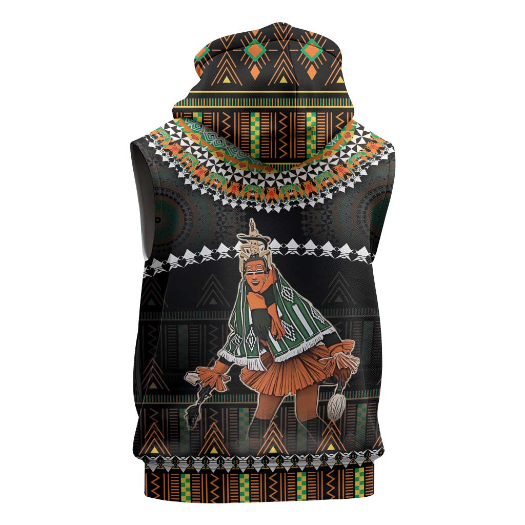 Ivory Coast Festival Of Masks Sleeveless Zip Hoodie Traditional Zaouli Dance - African Pride