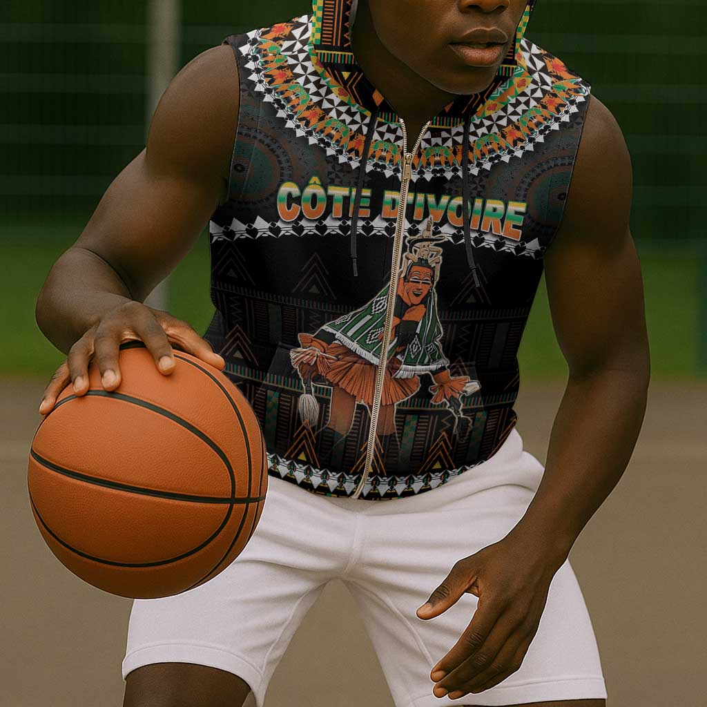 Ivory Coast Festival Of Masks Sleeveless Zip Hoodie Traditional Zaouli Dance - African Pride