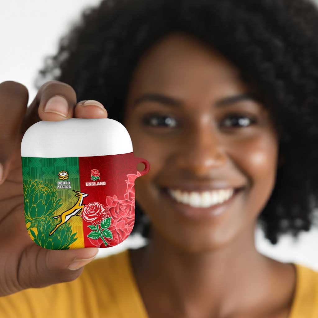 South Africa And England Rugby AirPods Case Springboks And Red Rose Together - African Pride