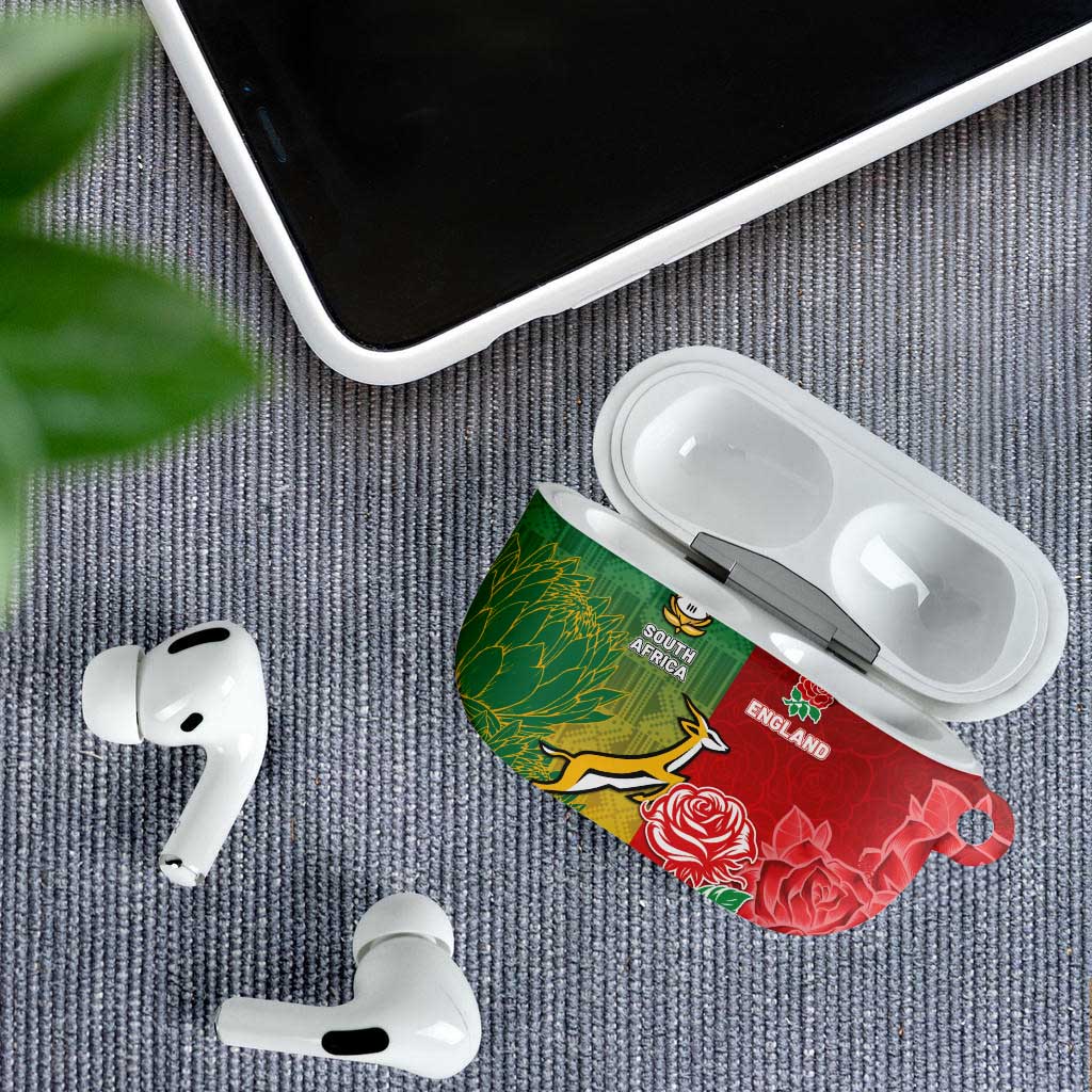 South Africa And England Rugby AirPods Case Springboks And Red Rose Together - African Pride