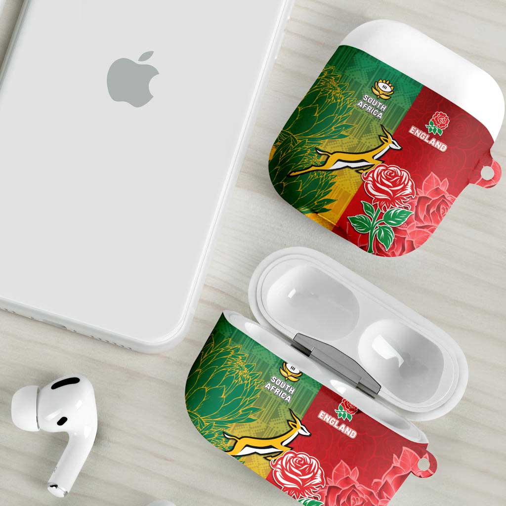 South Africa And England Rugby AirPods Case Springboks And Red Rose Together - African Pride