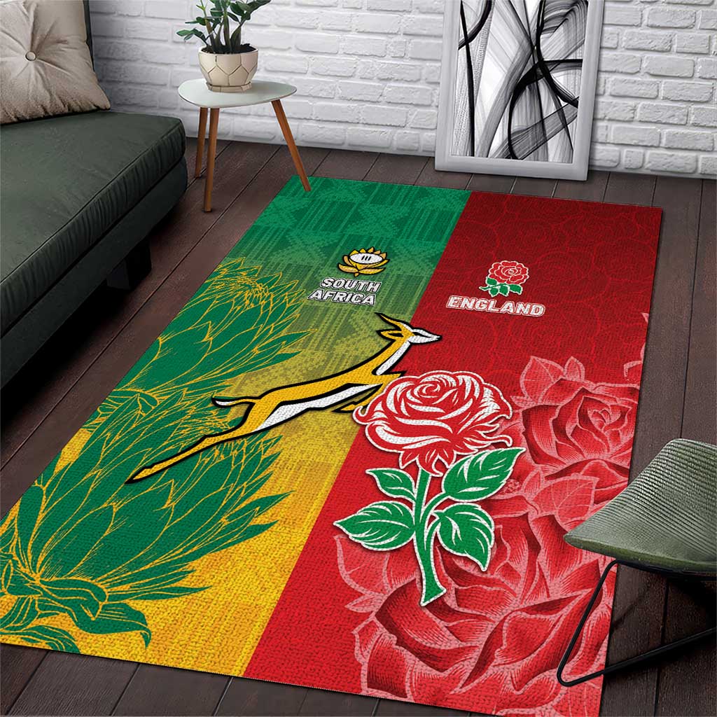 South Africa And England Rugby Area Rug Springboks And Red Rose Together - African Pride