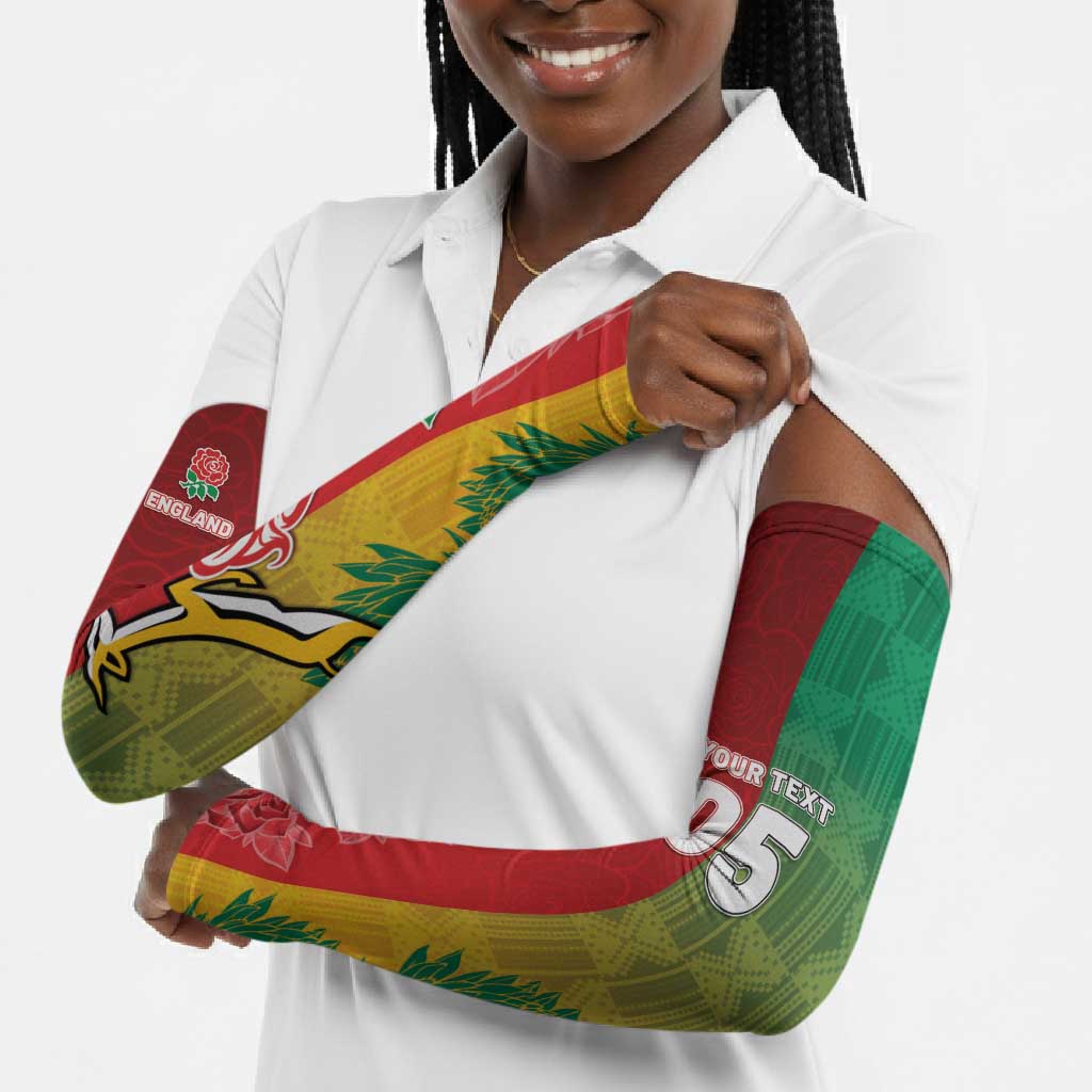 South Africa And England Rugby Custom Arm Sleeves Springboks And Red Rose Together - African Pride