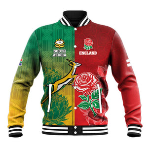 South Africa And England Rugby Custom Baseball Jacket Springboks And Red Rose Together - African Pride