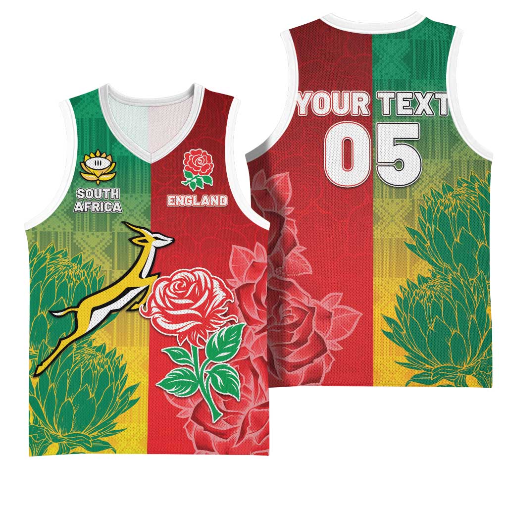 South Africa And England Rugby Custom Basketball Jersey Springboks And Red Rose Together - African Pride