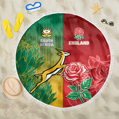 South Africa And England Rugby Beach Blanket Springboks And Red Rose Together - African Pride
