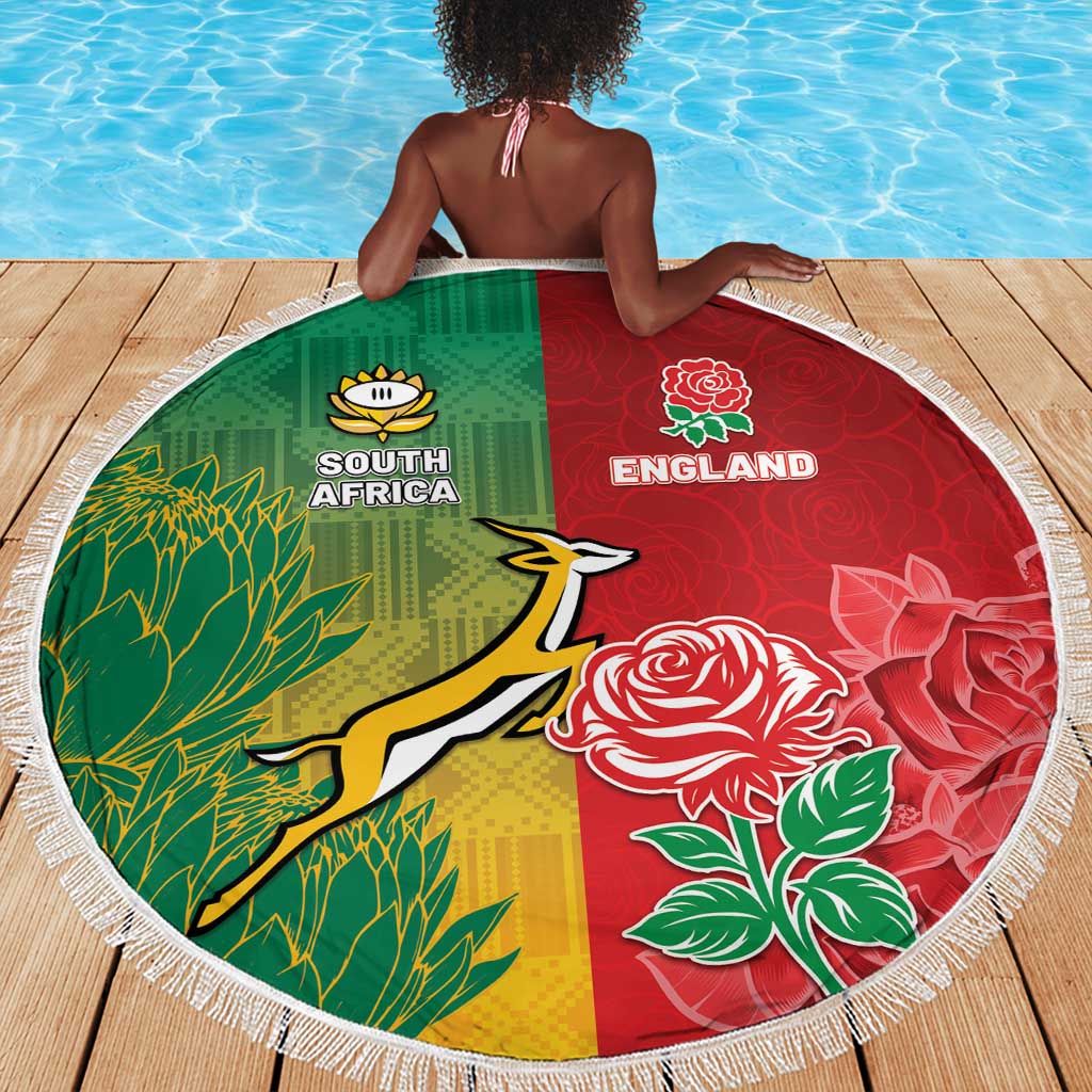 South Africa And England Rugby Beach Blanket Springboks And Red Rose Together - African Pride