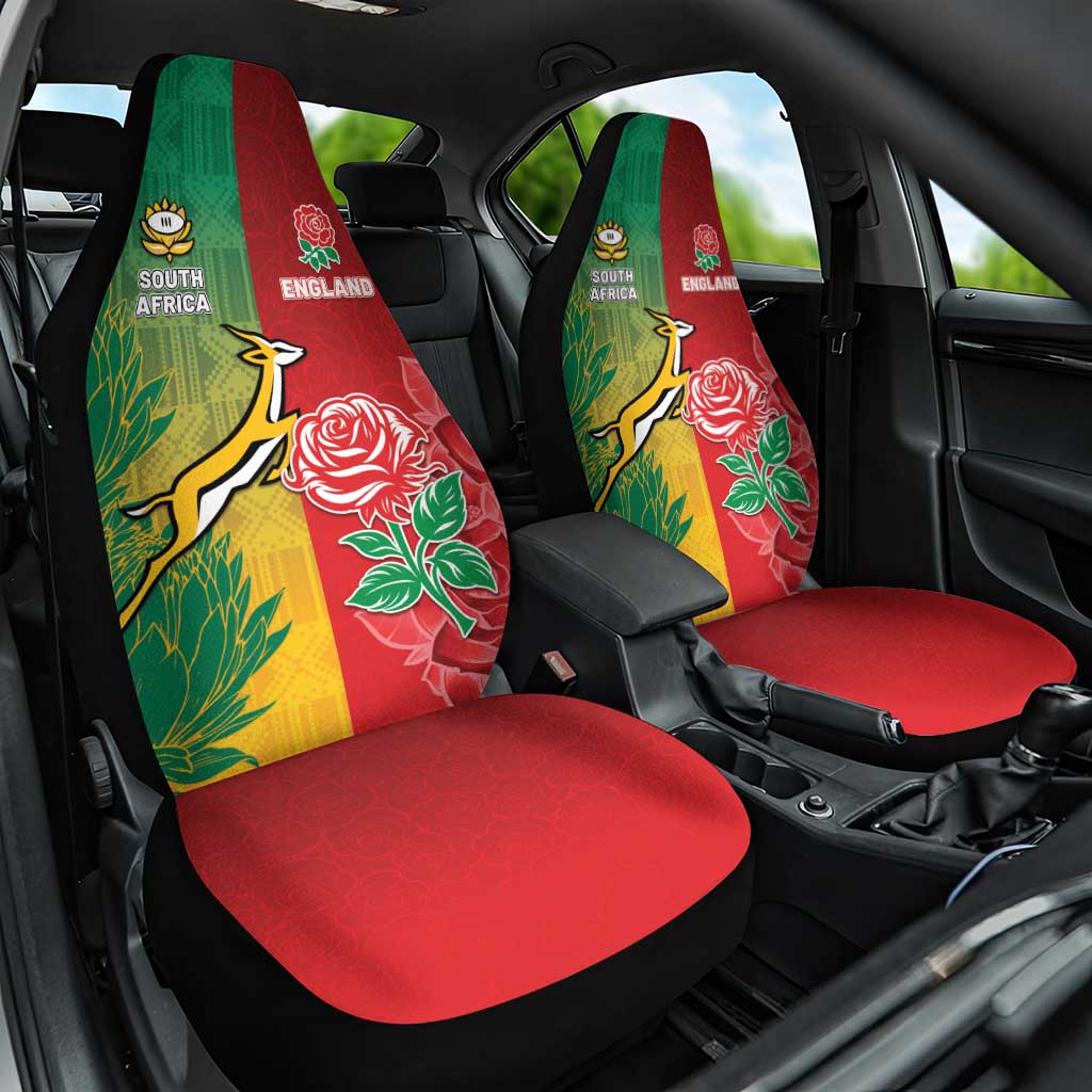 South Africa And England Rugby Car Seat Cover Springboks And Red Rose Together - African Pride