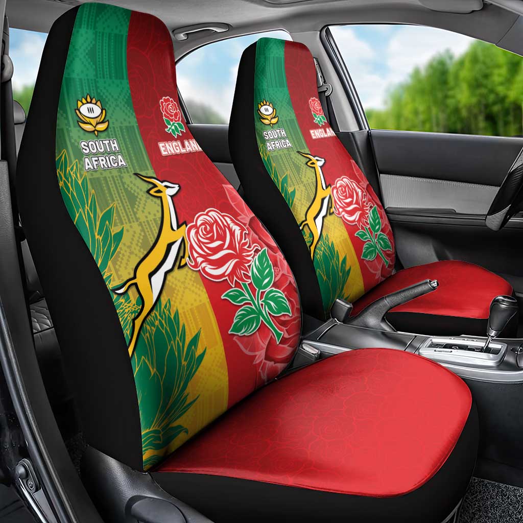 South Africa And England Rugby Car Seat Cover Springboks And Red Rose Together - African Pride
