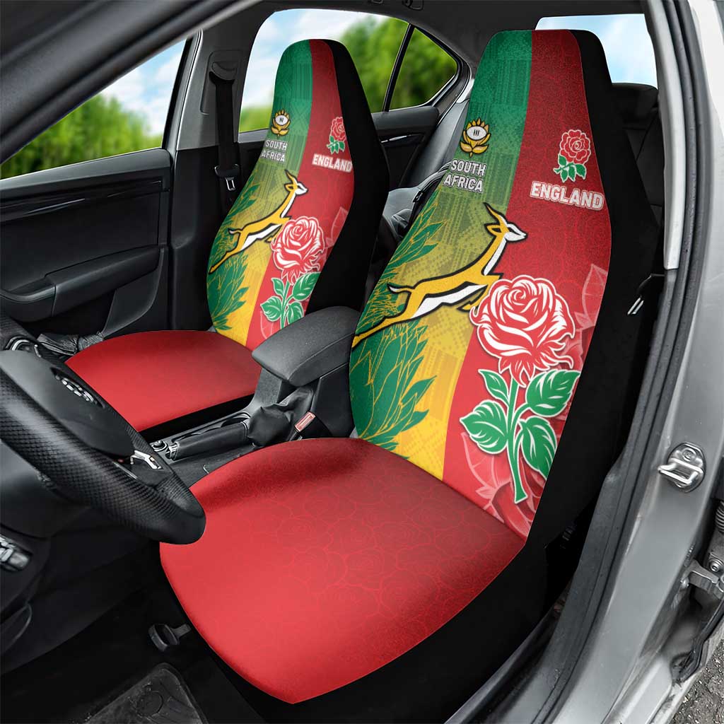 South Africa And England Rugby Car Seat Cover Springboks And Red Rose Together - African Pride