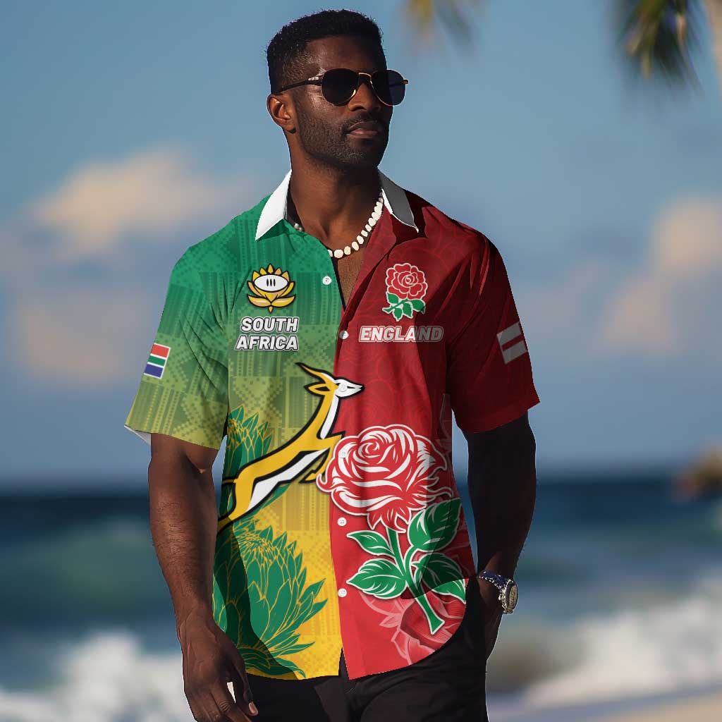 South Africa And England Rugby Custom Hawaiian Shirt Springboks And Red Rose Together - African Pride