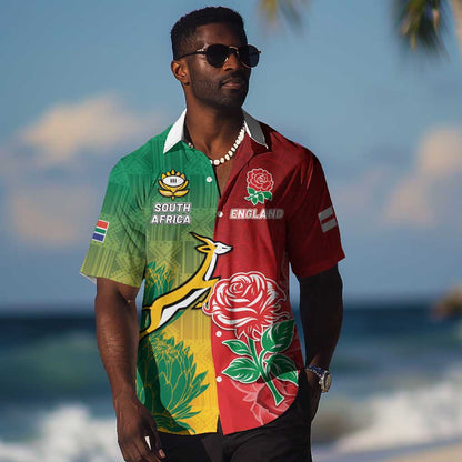 South Africa And England Rugby Custom Hawaiian Shirt Springboks And Red Rose Together - African Pride