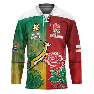 South Africa And England Rugby Custom Hockey Jersey Springboks And Red Rose Together - African Pride