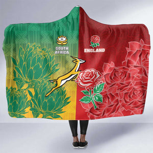 South Africa And England Rugby Hooded Blanket Springboks And Red Rose Together - African Pride
