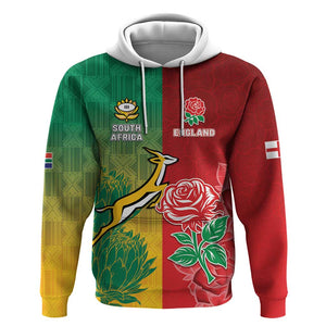 South Africa And England Rugby Custom Hoodie Springboks And Red Rose Together - African Pride