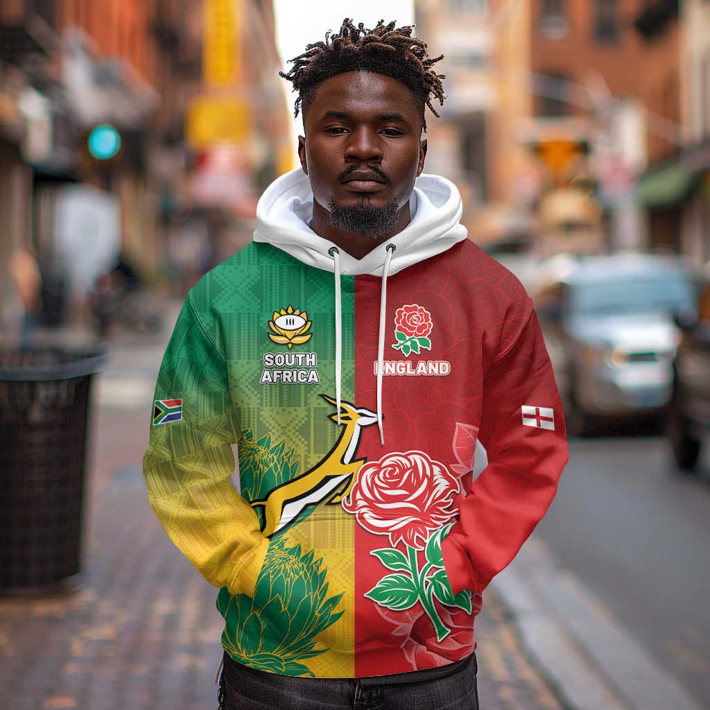 South Africa And England Rugby Custom Hoodie Springboks And Red Rose Together - African Pride
